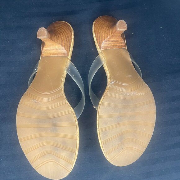 Matisse Y2K Kitten Heel Nude Boho Wood Beaded Cork Flip Flop Thong Sandal Size 7 - Picture 2 of 5